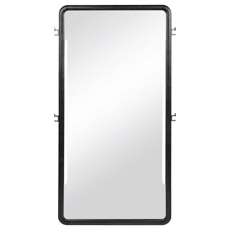 Pemberly Row Contemporary Wood Full-Length Floor Mirror in Burnished Black