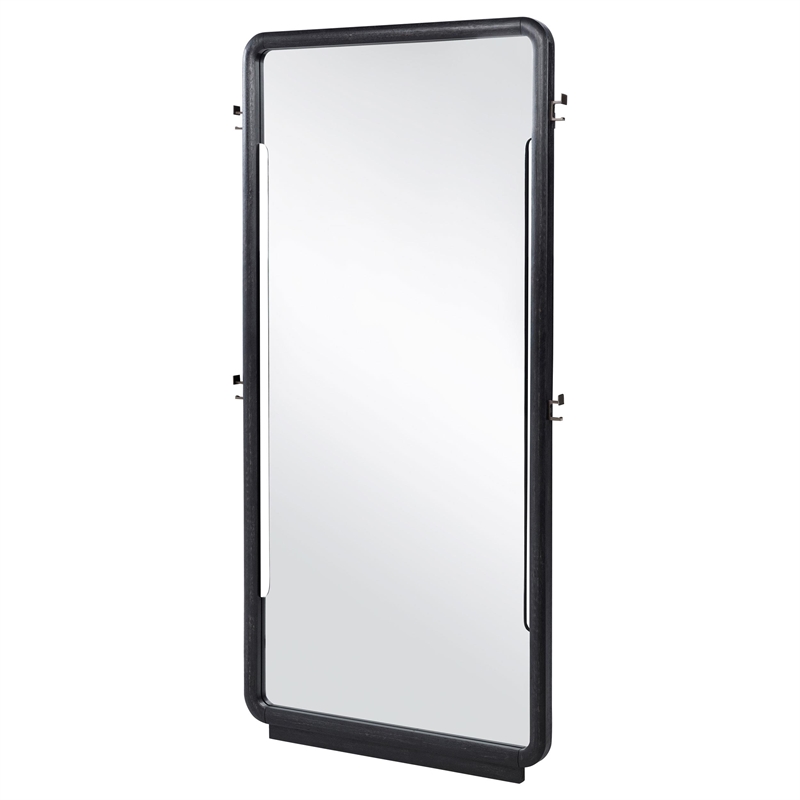 Pemberly Row Contemporary Wood Full-Length Floor Mirror in Burnished Black