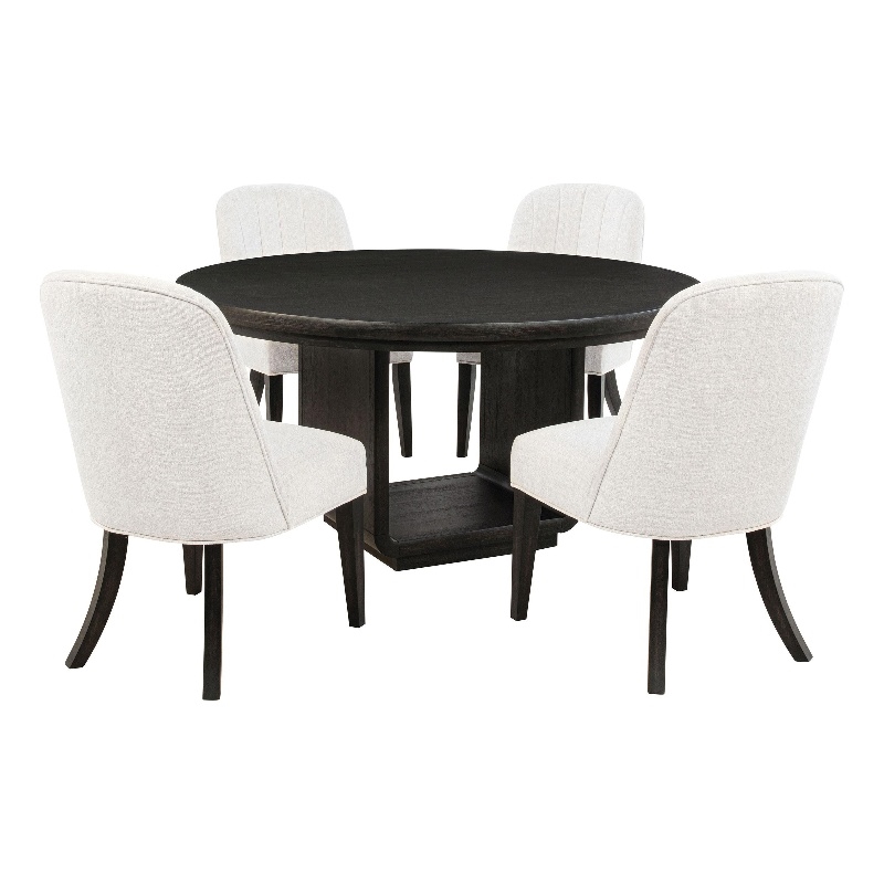 Pemberly Row 5-Piece Round Wood Dining Set in Cream/Burnished Black