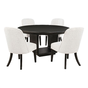 Pemberly Row 5-Piece Round Wood Dining Set in Cream/Burnished Black