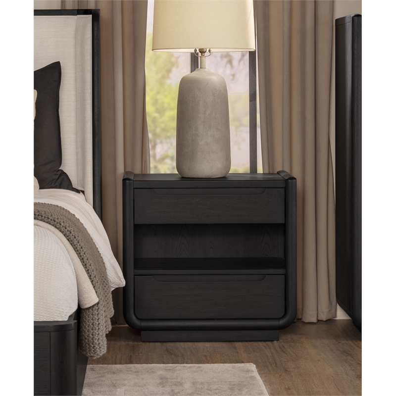 Pemberly Row 2-Drawer Wood LED Nightstand with USB in Burnished Black