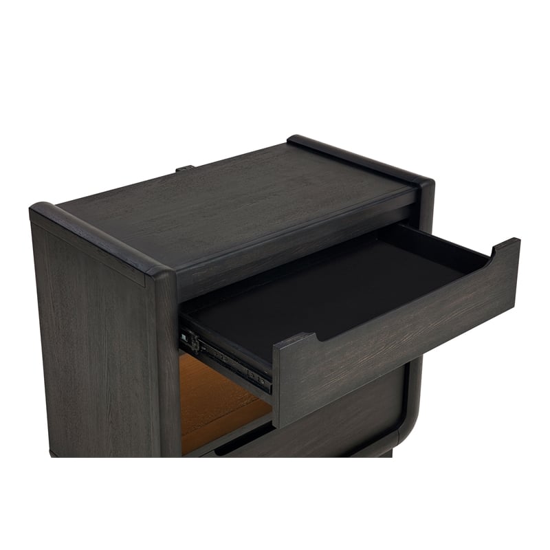 Pemberly Row 2-Drawer Wood LED Nightstand with USB in Burnished Black