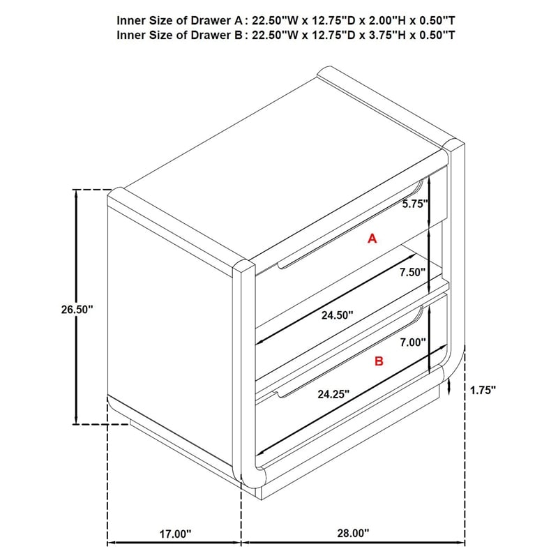 Pemberly Row 2-Drawer Wood LED Nightstand with USB in Burnished Black
