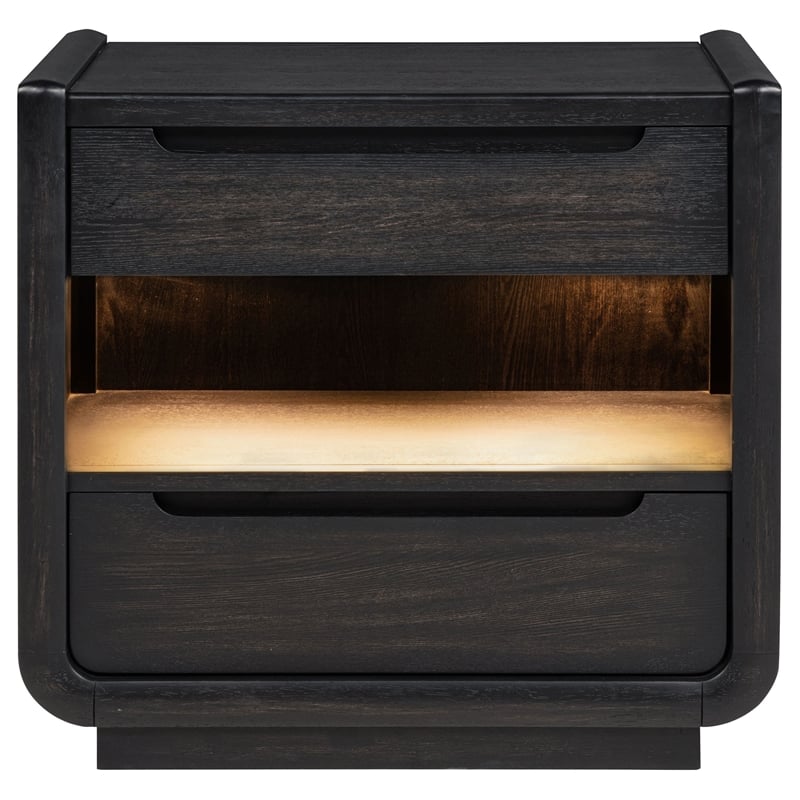 Pemberly Row 2-Drawer Wood LED Nightstand with USB in Burnished Black