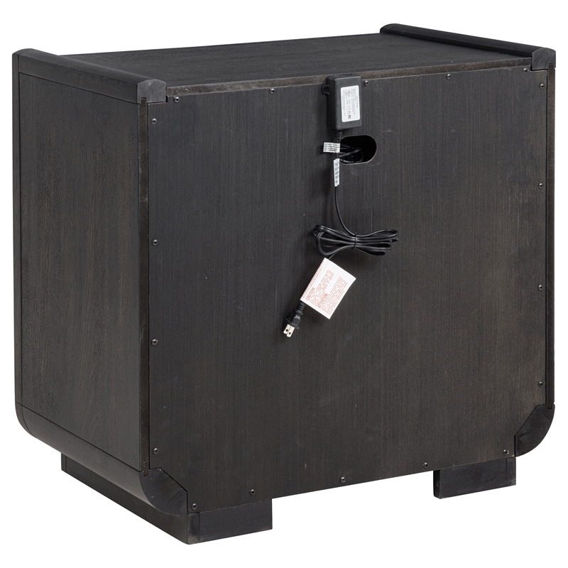 Pemberly Row 2-Drawer Wood LED Nightstand with USB in Burnished Black