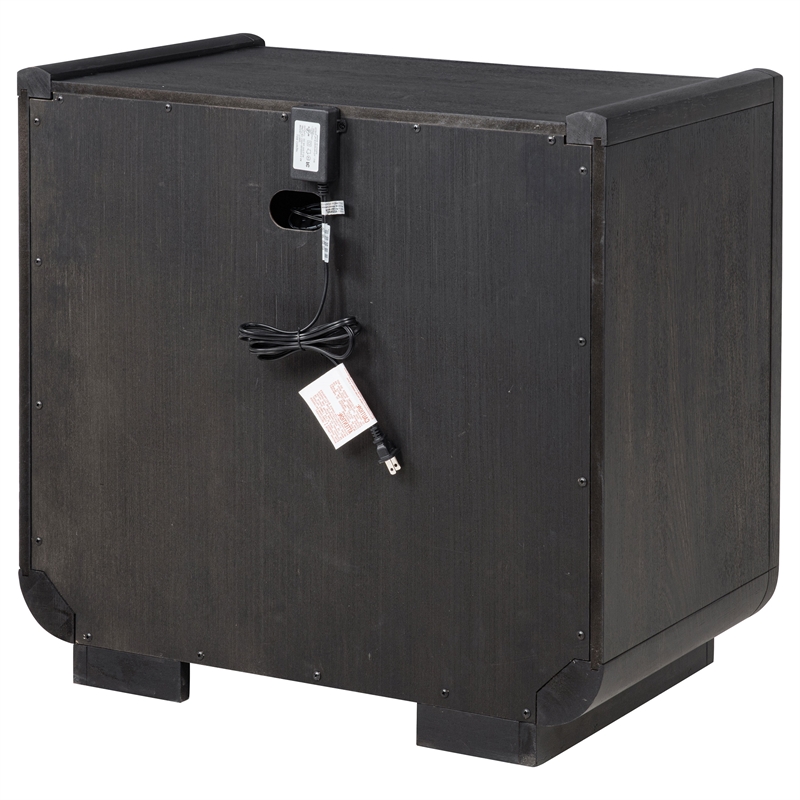 Pemberly Row 2-Drawer Wood LED Nightstand with USB in Burnished Black