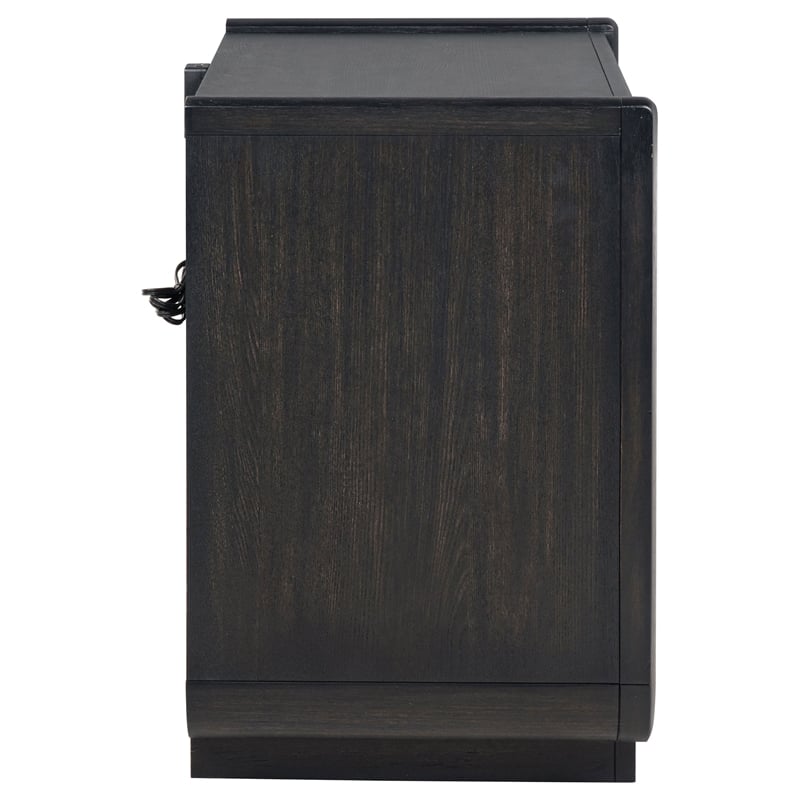 Pemberly Row 2-Drawer Wood LED Nightstand with USB in Burnished Black