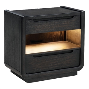 Pemberly Row 2-Drawer Wood LED Nightstand with USB in Burnished Black