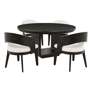 Pemberly Row 5-Piece Round Wood Dining Set in Burnished Black/Cream