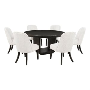 Pemberly Row 7-Piece Round Wood Dining Set in Cream/Burnished Black