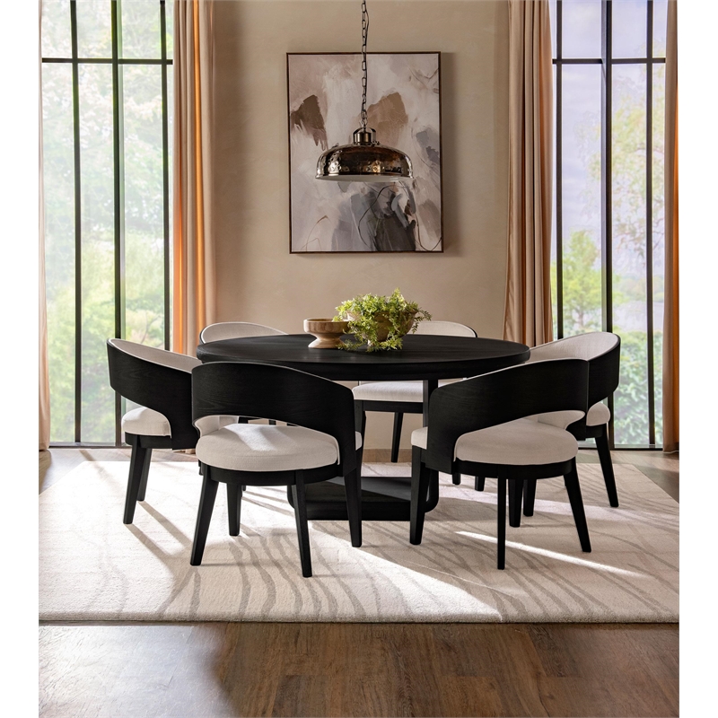 Pemberly Row 7-Piece Round Wood Dining Set in Burnished Black/Cream