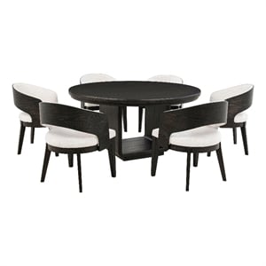 Pemberly Row 7-Piece Round Wood Dining Set in Burnished Black/Cream