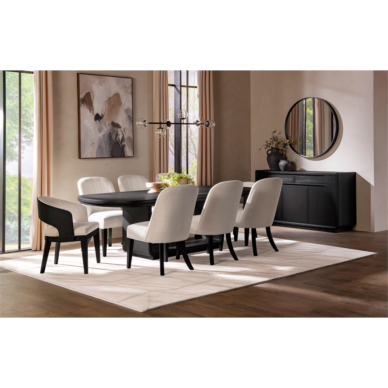 Pemberly Row 7-Piece Rectangular Wood Dining Set in Burnished Black/Cream