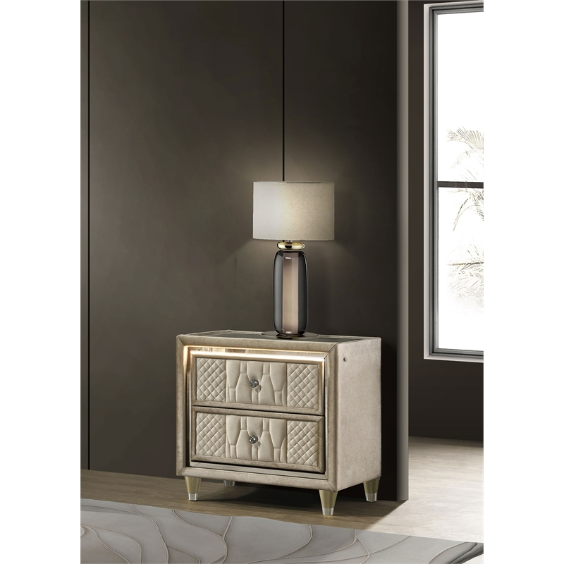 Pemberly Row 2-drawer Wood LED Nightstand with USB in Ivory/Camel