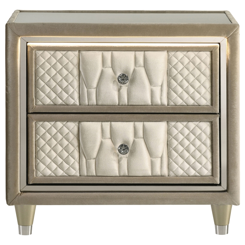 Pemberly Row 2-drawer Wood LED Nightstand with USB in Ivory/Camel