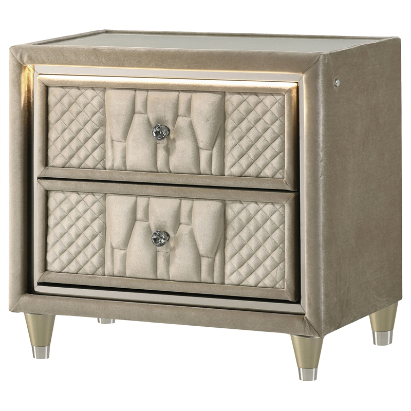 Pemberly Row 2-drawer Wood LED Nightstand with USB in Ivory/Camel