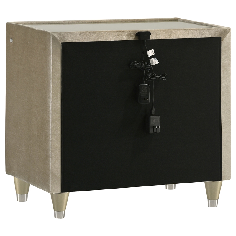 Pemberly Row 2-drawer Wood LED Nightstand with USB in Ivory/Camel