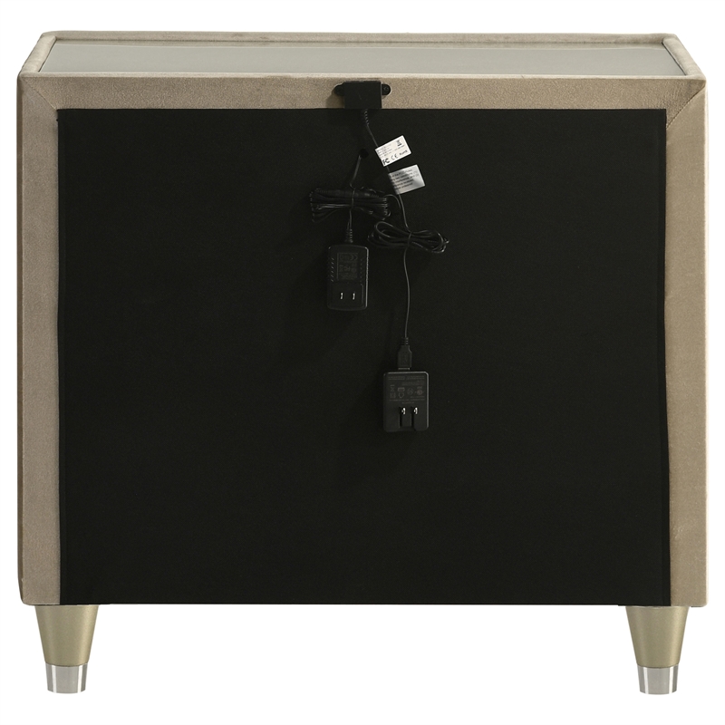 Pemberly Row 2-drawer Wood LED Nightstand with USB in Ivory/Camel