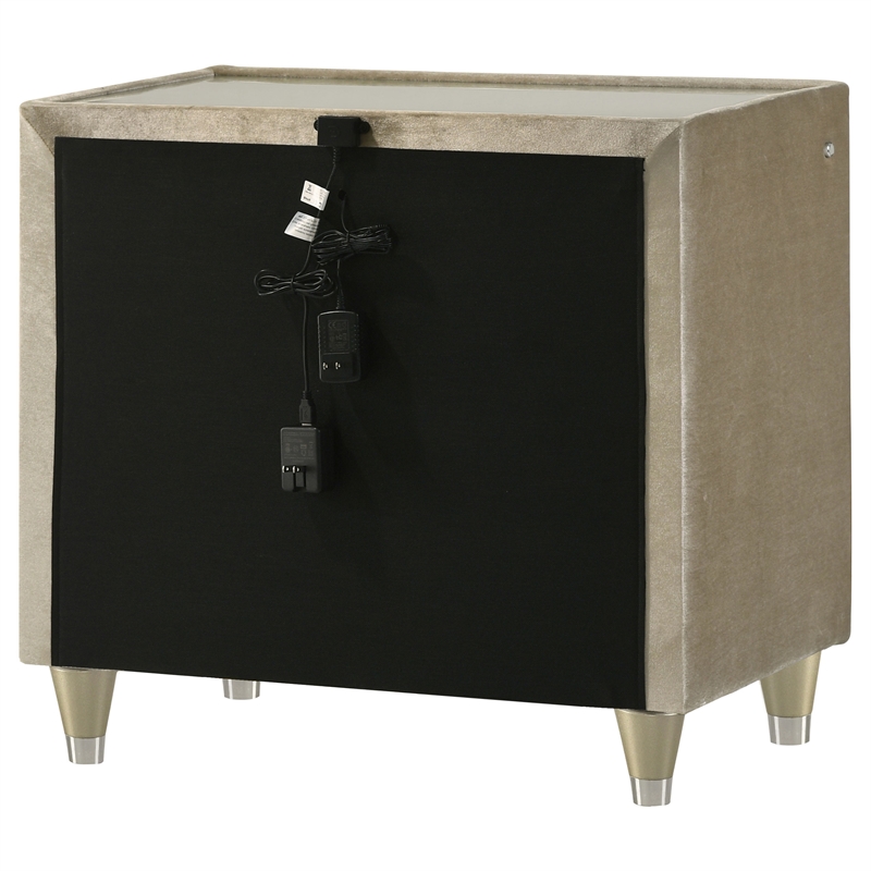 Pemberly Row 2-drawer Wood LED Nightstand with USB in Ivory/Camel