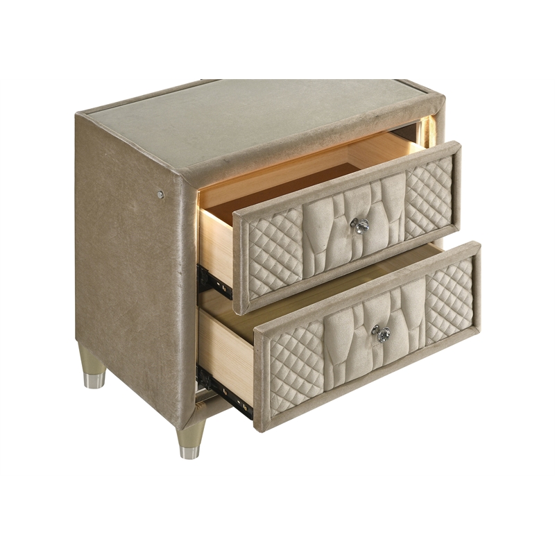 Pemberly Row 2-drawer Wood LED Nightstand with USB in Ivory/Camel