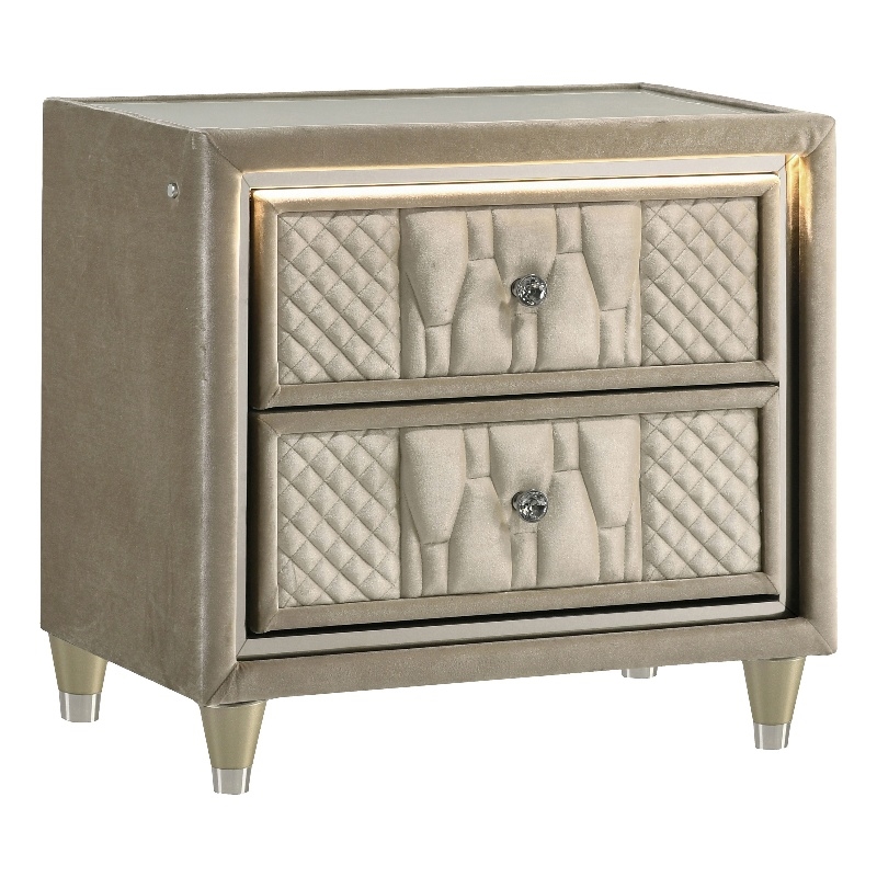 Pemberly Row 2-drawer Wood LED Nightstand with USB in Ivory/Camel