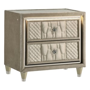 Pemberly Row 2-drawer Wood LED Nightstand with USB in Ivory/Camel