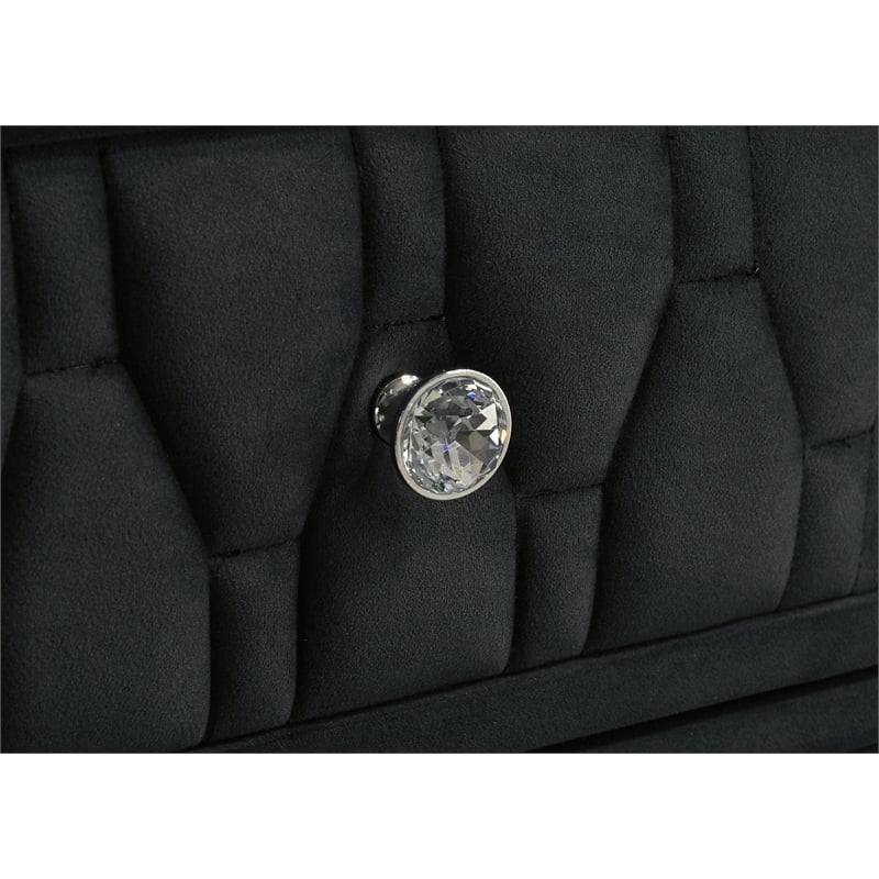 Pemberly Row 2-Drawer Velvet Upholstered LED Nightstand with USB in Black