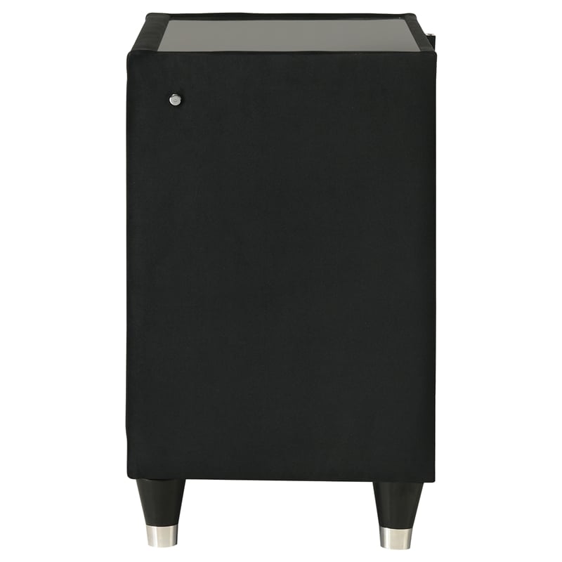 Pemberly Row 2-Drawer Velvet Upholstered LED Nightstand with USB in Black
