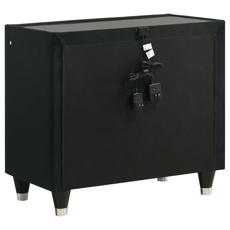 Pemberly Row 2-Drawer Velvet Upholstered LED Nightstand with USB in Black