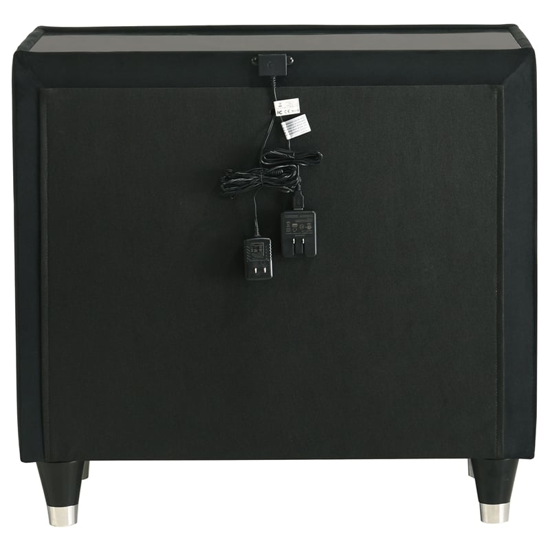 Pemberly Row 2-Drawer Velvet Upholstered LED Nightstand with USB in Black