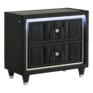 Pemberly Row 2-Drawer Velvet Upholstered LED Nightstand with USB in Black