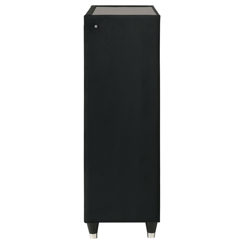 Pemberly Row 5-Drawer Velvet Upholstered LED Chest of Drawers in Black