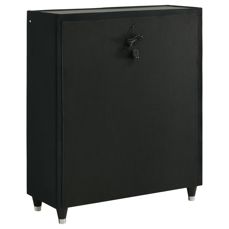 Pemberly Row 5-Drawer Velvet Upholstered LED Chest of Drawers in Black