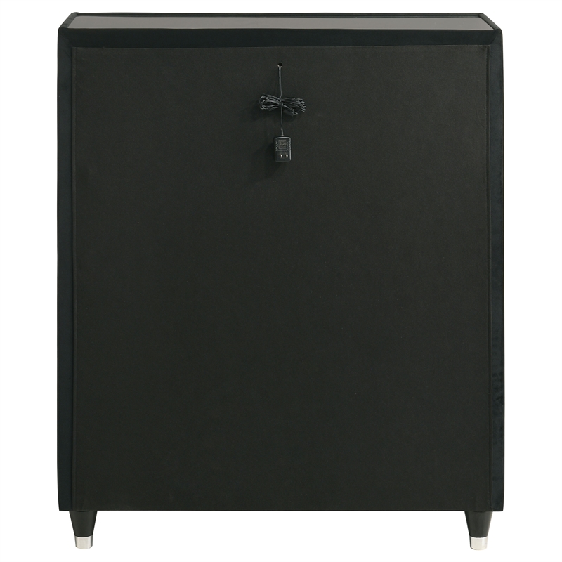 Pemberly Row 5-Drawer Velvet Upholstered LED Chest of Drawers in Black