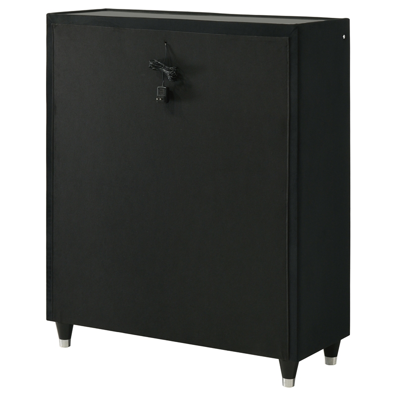 Pemberly Row 5-Drawer Velvet Upholstered LED Chest of Drawers in Black