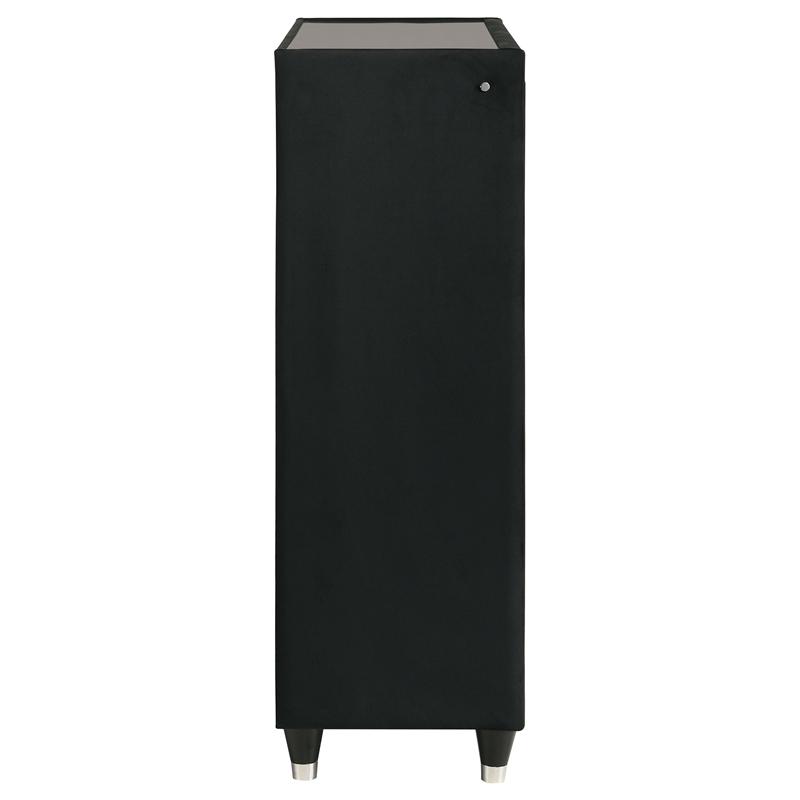 Pemberly Row 5-Drawer Velvet Upholstered LED Chest of Drawers in Black