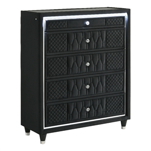 Pemberly Row 5-Drawer Velvet Upholstered LED Chest of Drawers in Black