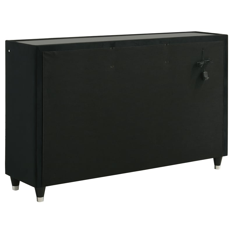 Pemberly Row 8-Drawer Velvet Upholstered LED Dresser Cabinet in Black