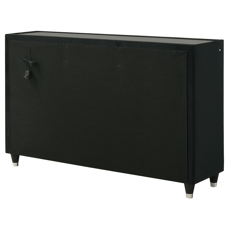 Pemberly Row 8-Drawer Velvet Upholstered LED Dresser Cabinet in Black