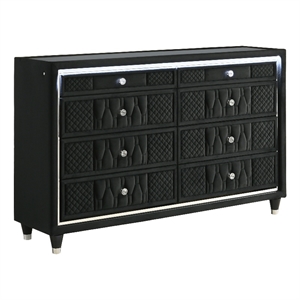 Pemberly Row 8-Drawer Velvet Upholstered LED Dresser Cabinet in Black