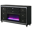 Pemberly Row 8-Drawer Velvet Upholstered LED Flame Box Dresser in Black