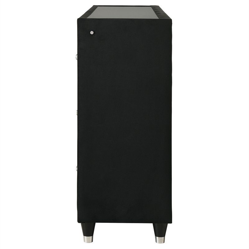 Pemberly Row 8-Drawer Velvet Upholstered LED Flame Box Dresser in Black