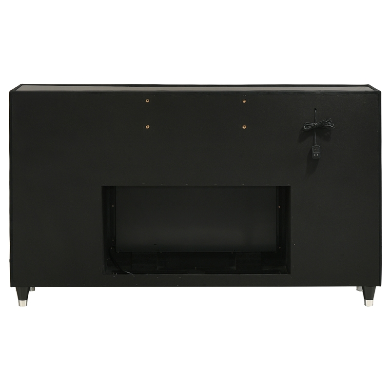 Pemberly Row 8-Drawer Velvet Upholstered LED Flame Box Dresser in Black