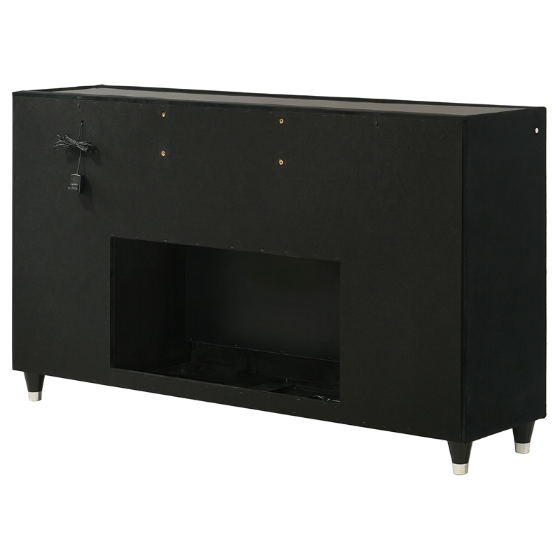 Pemberly Row 8-Drawer Velvet Upholstered LED Flame Box Dresser in Black