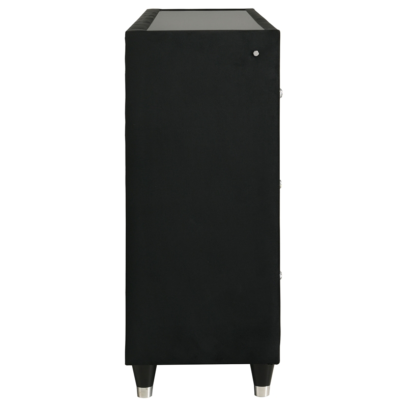 Pemberly Row 8-Drawer Velvet Upholstered LED Flame Box Dresser in Black