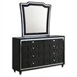 Pemberly Row 8-Drawer Velvet Upholstered LED Dresser with Mirror in Black