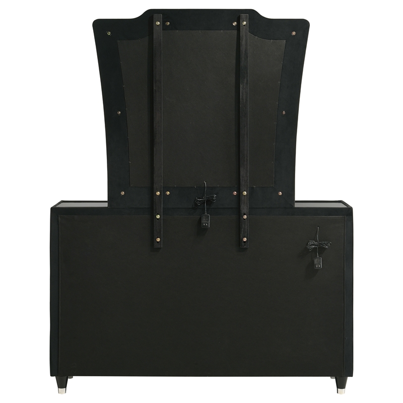 Pemberly Row 8-Drawer Velvet Upholstered LED Dresser with Mirror in Black