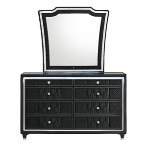Pemberly Row 8-Drawer Velvet Upholstered LED Dresser with Mirror in Black