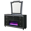 Pemberly Row 8-Drawer Velvet LED Flame Box Dresser and Mirror in Black