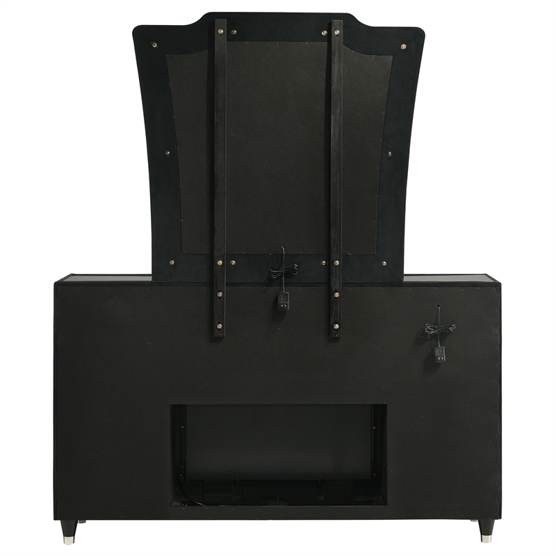 Pemberly Row 8-Drawer Velvet LED Flame Box Dresser and Mirror in Black